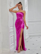 ADYCE Solid Color Strapless Pleated Thigh-High Split Backless Women's Ball Gown (Heavy Style)